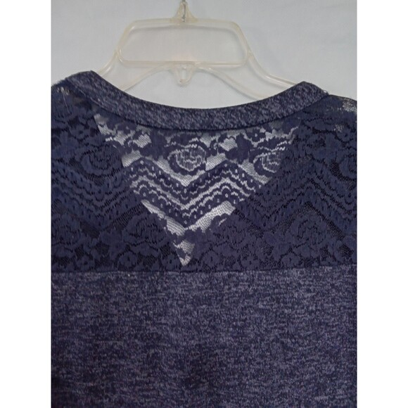 No Boundaires Womens Medium (7-9) Blouse Blue Lace Button long sleeve v‎ neck - Picture 9 of 13
